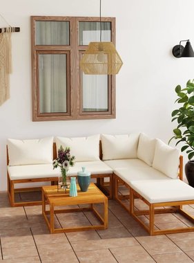 VidaXL 6-delige Loungeset met kussens massief acaciahout crème