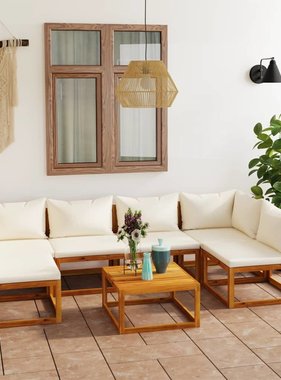 VidaXL 7-delige Loungeset met kussens massief acaciahout crème