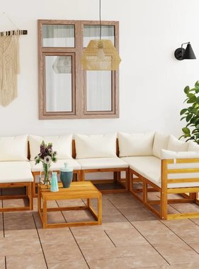VidaXL 8-delige Loungeset met kussens massief acaciahout crème