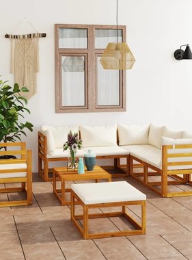 VidaXL 8-delige Loungeset met kussens massief acaciahout crème