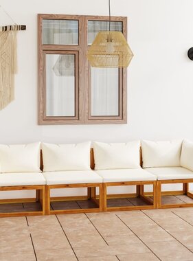 VidaXL Tuinbank vierzits met kussens massief acaciahout crème