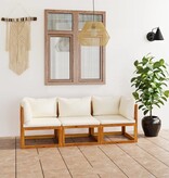 VidaXL Tuinbank driezits met kussens massief acaciahout crème