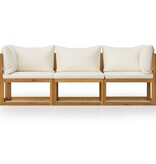 VidaXL Tuinbank driezits met kussens massief acaciahout crème