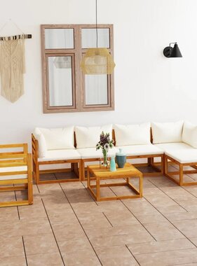 VidaXL 7-delige Loungeset met kussens massief acaciahout crème