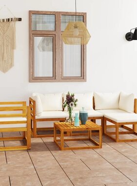 VidaXL 6-delige Loungeset met kussens massief acaciahout crème