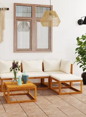 VidaXL 5-delige Loungeset met kussens massief acaciahout crème