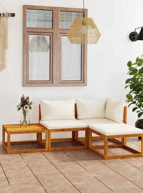 VidaXL 4-delige Loungeset met kussens massief acaciahout crème