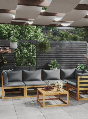 VidaXL 6-delige Loungeset met kussens massief acaciahout