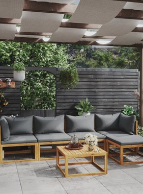 VidaXL 6-delige Loungeset met kussens massief acaciahout