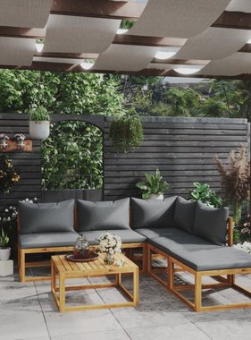 VidaXL 6-delige Loungeset met kussens massief acaciahout