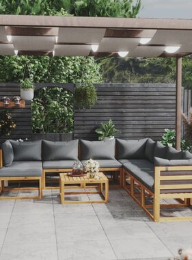 VidaXL 9-delige Loungeset met kussens massief acaciahout