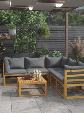 VidaXL 6-delige Loungeset met kussens massief acaciahout