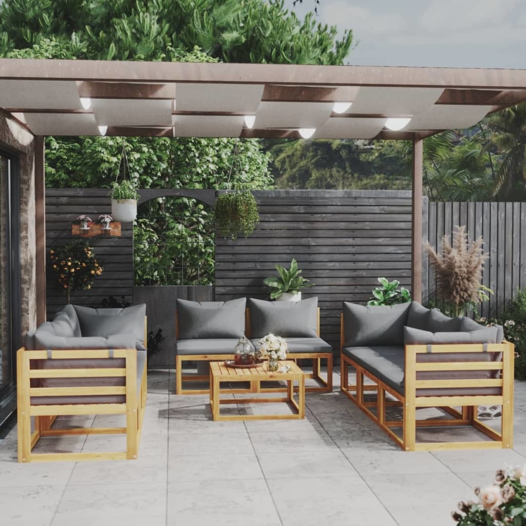 VidaXL 9-delige Loungeset met kussens massief acaciahout
