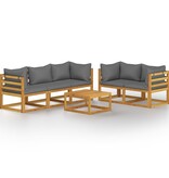 VidaXL 6-delige Loungeset met kussens massief acaciahout