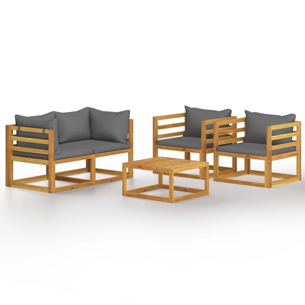 VidaXL 5-delige Loungeset met kussens massief acaciahout
