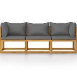 VidaXL Tuinbank met kussen 3-zits massief acaciahout