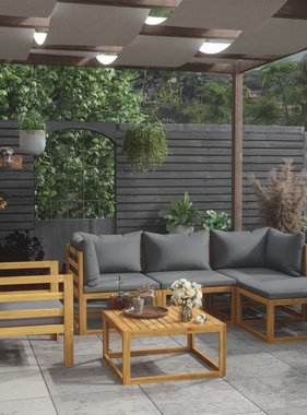 VidaXL 6-delige Loungeset met kussens massief acaciahout