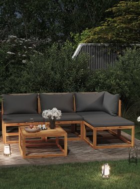 VidaXL 5-delige Loungeset met kussens massief acaciahout