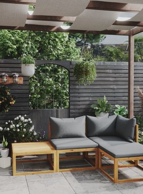 VidaXL 4-delige Loungeset met kussens massief acaciahout