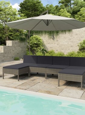VidaXL 6-delige Loungeset met kussens poly rattan grijs