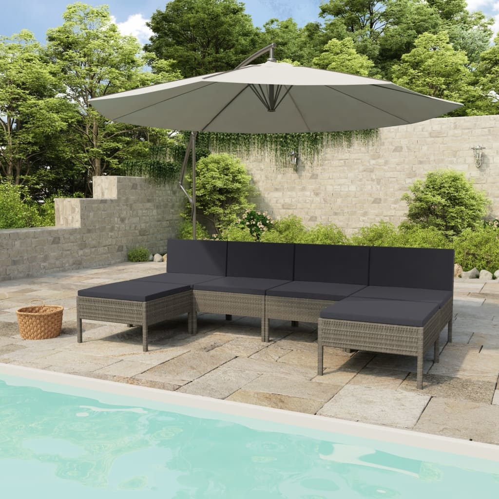 VidaXL 6-delige Loungeset met kussens poly rattan grijs