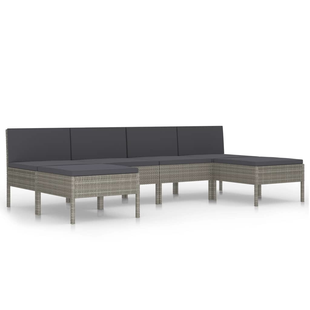 VidaXL 6-delige Loungeset met kussens poly rattan grijs