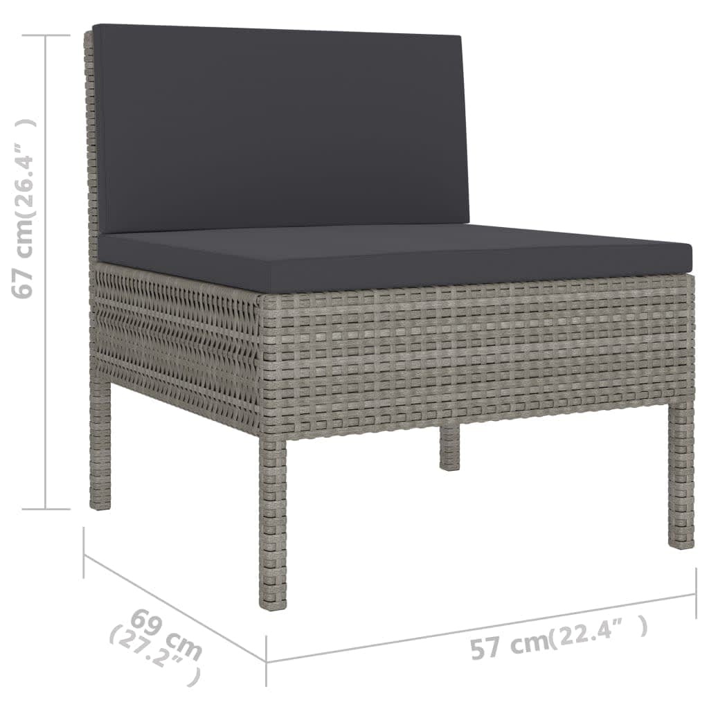 VidaXL 6-delige Loungeset met kussens poly rattan grijs