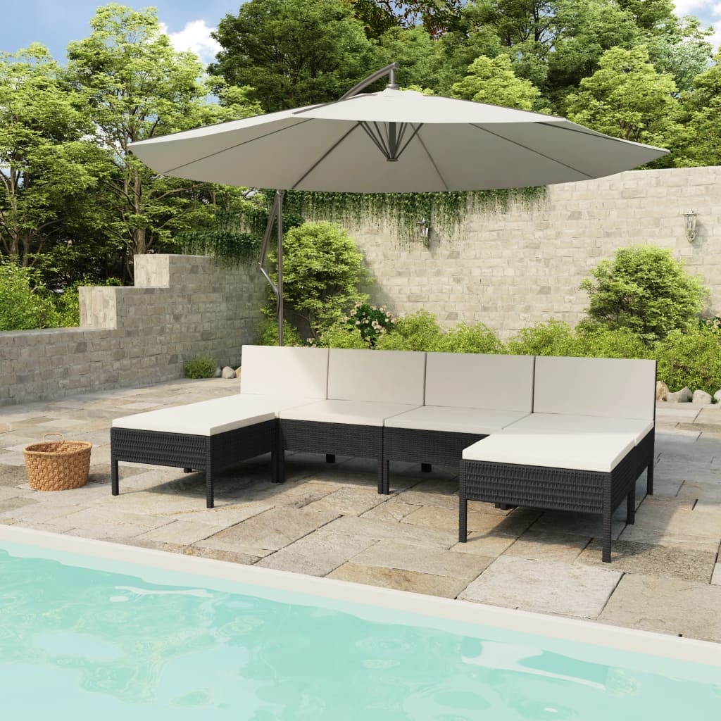 VidaXL 6-delige Loungeset met kussens poly rattan zwart