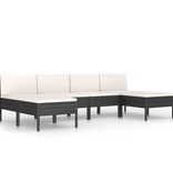 vidaXL 6-delige Loungeset met kussens poly rattan zwart