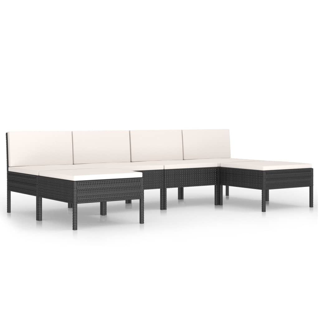 VidaXL 6-delige Loungeset met kussens poly rattan zwart