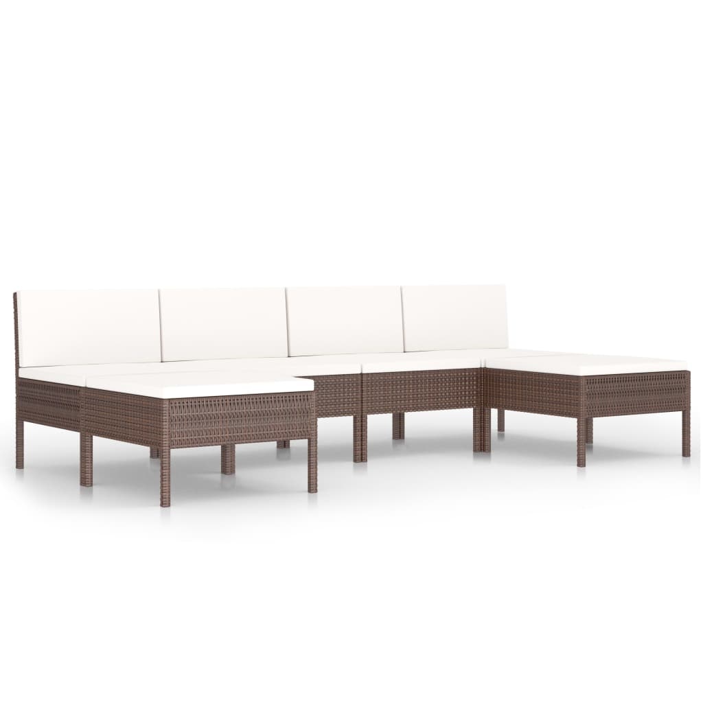 VidaXL 6-delige Loungeset met kussens poly rattan bruin