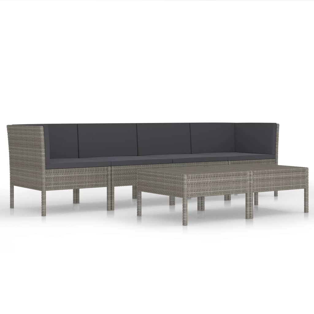 VidaXL 6-delige Loungeset met kussens poly rattan grijs