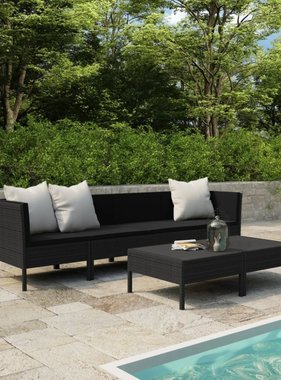 VidaXL 6-delige Loungeset met kussens poly rattan zwart