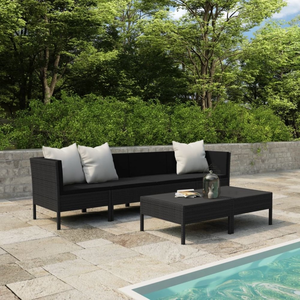 VidaXL 6-delige Loungeset met kussens poly rattan zwart