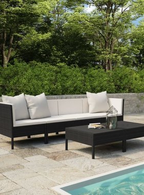 VidaXL 6-delige Loungeset met kussens poly rattan zwart