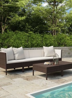 VidaXL 6-delige Loungeset met kussens poly rattan bruin
