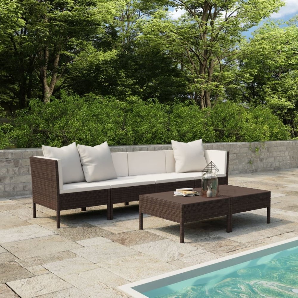 VidaXL 6-delige Loungeset met kussens poly rattan bruin