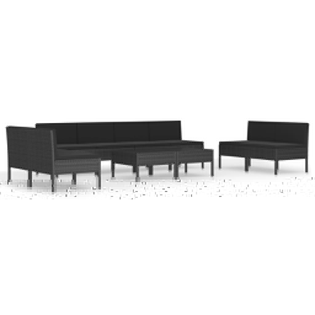 vidaXL 10-delige Loungeset met kussens poly rattan zwart