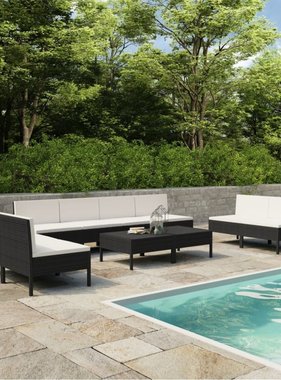 VidaXL 10-delige Loungeset met kussens poly rattan zwart