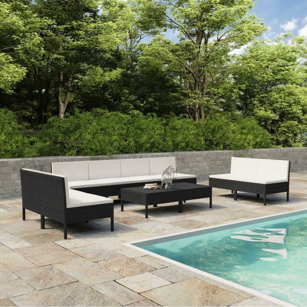 VidaXL 10-delige Loungeset met kussens poly rattan zwart