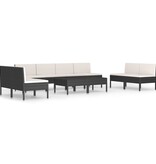 vidaXL 10-delige Loungeset met kussens poly rattan zwart