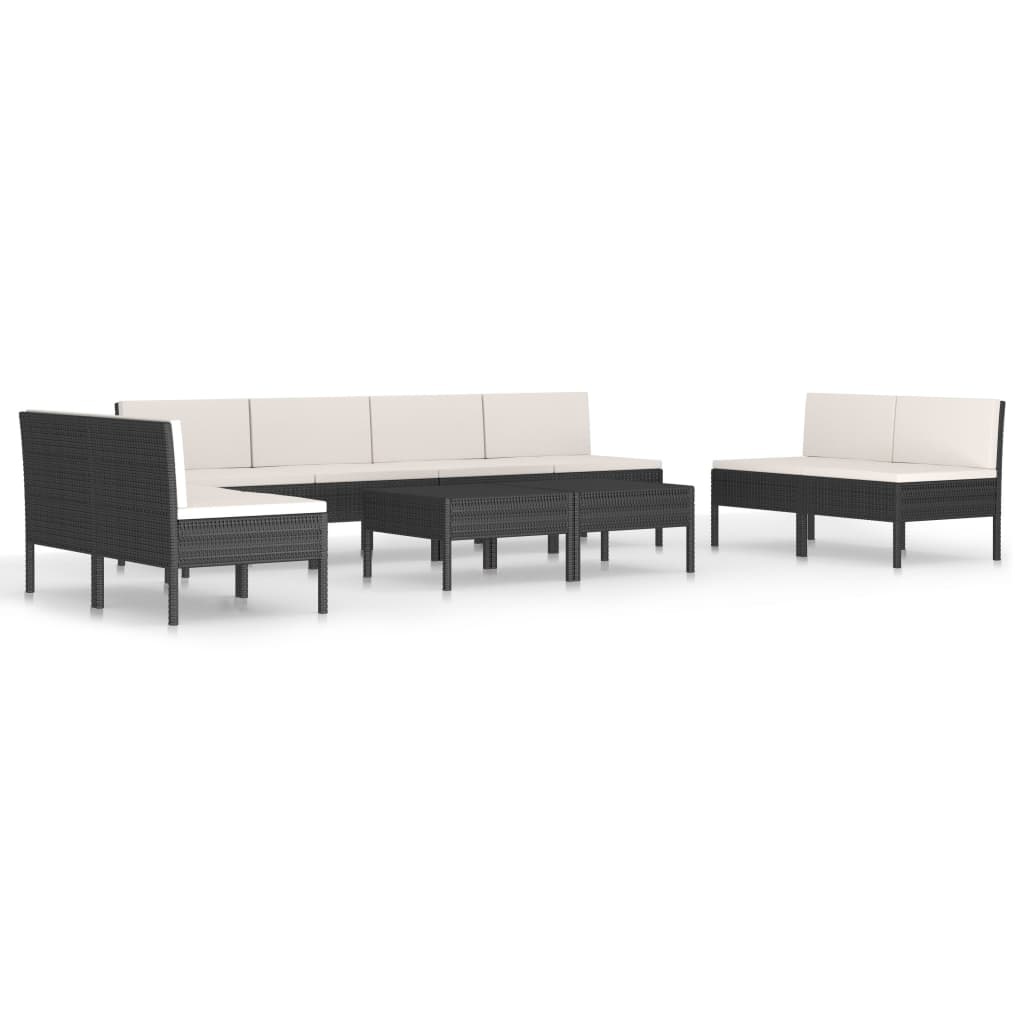 VidaXL 10-delige Loungeset met kussens poly rattan zwart
