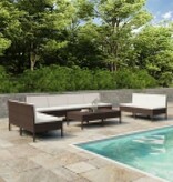 VidaXL 10-delige Loungeset met kussens poly rattan bruin