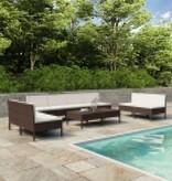 vidaXL 10-delige Loungeset met kussens poly rattan bruin