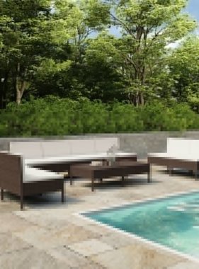 VidaXL 10-delige Loungeset met kussens poly rattan bruin