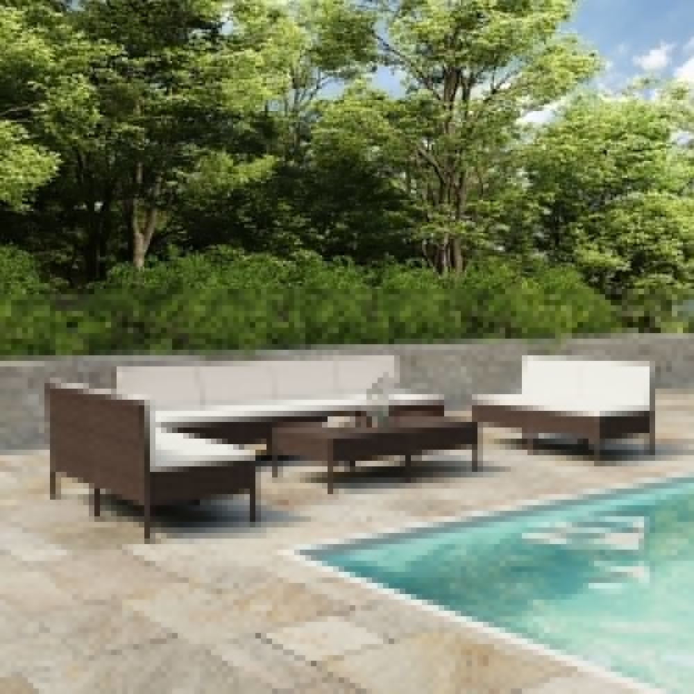 VidaXL 10-delige Loungeset met kussens poly rattan bruin