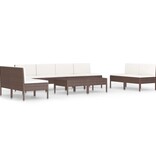VidaXL 10-delige Loungeset met kussens poly rattan bruin