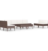 vidaXL 10-delige Loungeset met kussens poly rattan bruin