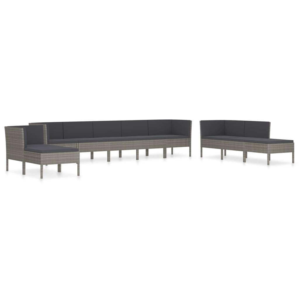 VidaXL 10-delige Loungeset met kussens poly rattan grijs