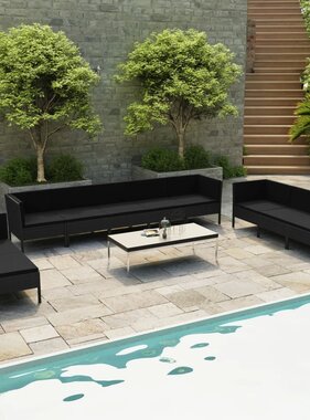 VidaXL 10-delige Loungeset met kussens poly rattan zwart